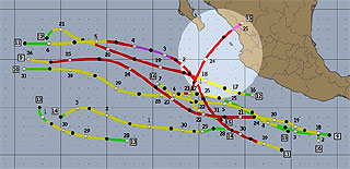 1975 East Pacific Hurricane Season Map