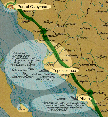 Map of the area of the Battles of Topolobampo