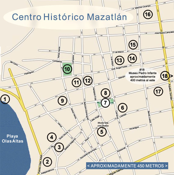 Mazatlán Centro Histórico caminando mapa del recorrido