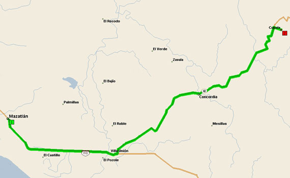 Map to Copala from Mazatlan