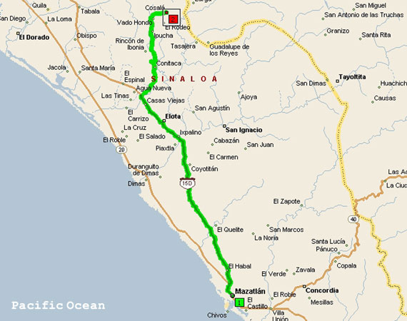 Map to Cosala from Mazatlan
