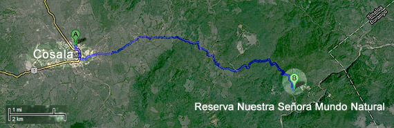 Over view map Cosala to Reserva Nuestra Senora Mundo Natural