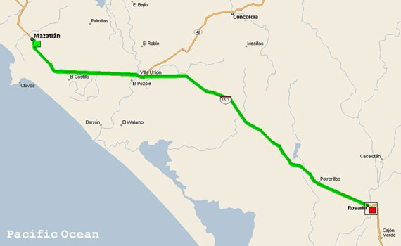 Map to El Rosario from Mazatlan