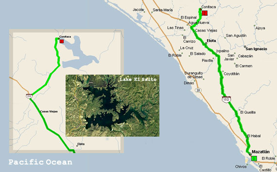 Map to Lake El Salto from Mazatlan
