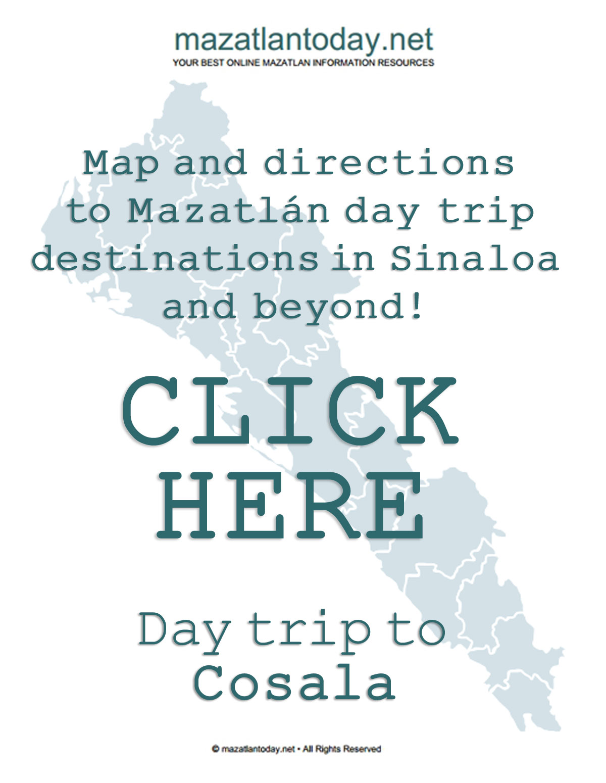 Download free Mazatlan - Cosala day trip map and directions
