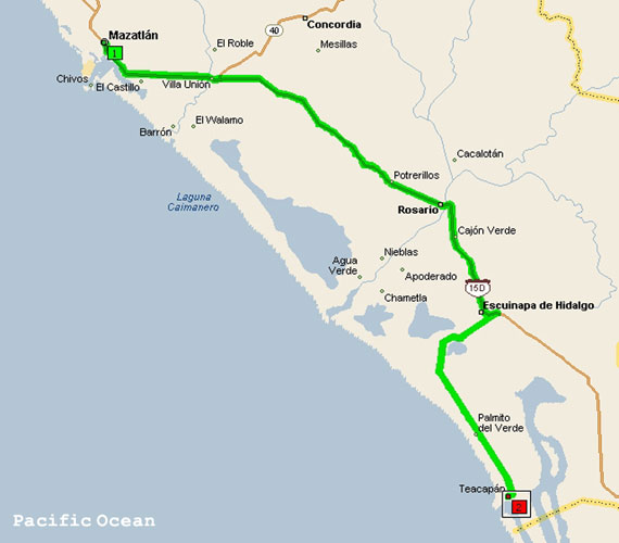 Map to Teacapan from Mazatlan