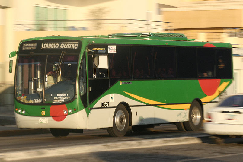 Green city bus in Mazatlan Mexico