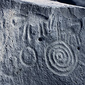 Spiral and line pattern petroglyph at Las Labradas Sinaloa Mexico